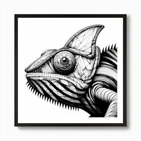 Chameleon Head - Abstract Line Art Illustration 80 Art Print