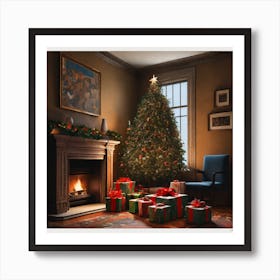 Christmas Presents Under Christmas Tree At Home Next To Fireplace By Jacob Lawrence And Francis Pic (8) Art Print