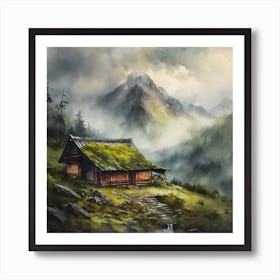 Cabin In The Mountains Art Print