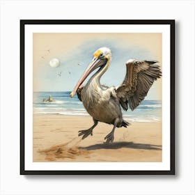 Pelican On The Beach 2 Poster