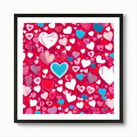 Hearts On A Red Background Art Print