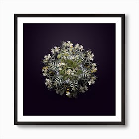 Vintage Snowdrop Bush Flower Wreath on Royal Purple n.2448 Art Print