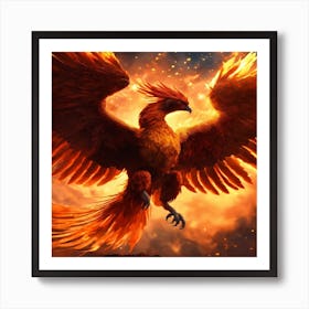 Phoenix Emerging From Fire With Galaxy (1) Art Print