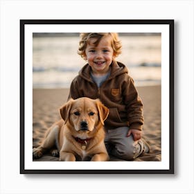Portrait Of A Child With A Dog Art Print