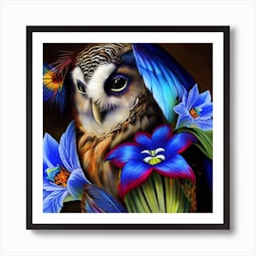 Owl With Flowers 28 Art Print