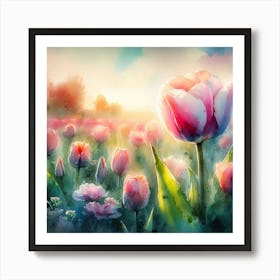 Watercolor Of Tulips Art Print