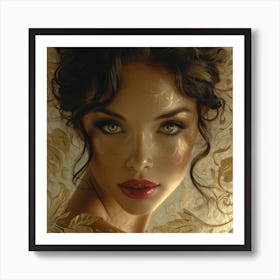 Woman With Gold Makeup Art Print