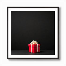 Red Gift Box On Black Background Art Print