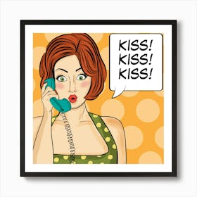 Kiss, Kiss, Kiss, Pop Art Redhead Woman Art Print