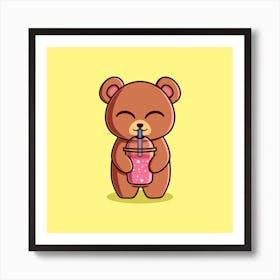 Teddy Bear Drinking Smoothie Art Print