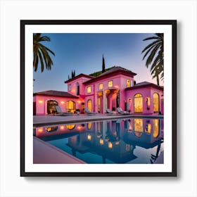 Pink House At Dusk Art Print