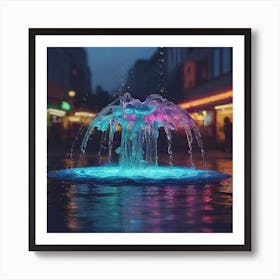Fountain At Night Art Print