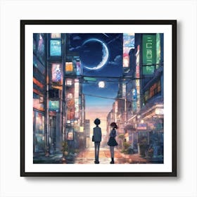 Two People In A City Art Print