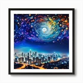City Skyline With Stars Art Print