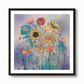 Watercolor Flowers garden Art Print