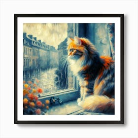 Cat Looking Out The Window 4 Art Print