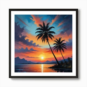 Sunset With Palm Trees 2 Art Print