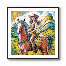 Cowgirl On Horseback Matisse-inspired 7 Art Print