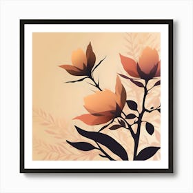 Brown Flowering Branches with Pastel Orange Art Print