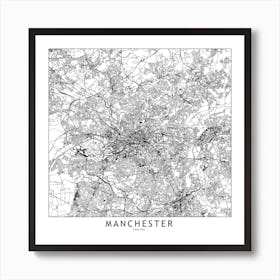 Manchester White Map Square Art Print