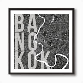 Bangkok Mono Street Map Text Overlay Square Art Print