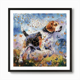 Beagle With Butterflies Art Print