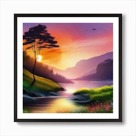 Sunset By The River 18 Art Print