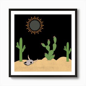 Black sky Cactus Desert Art Print