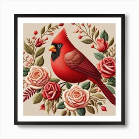 Embroidered Cardinal Art Print