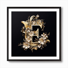 Gold Floral Letter E 1 Art Print