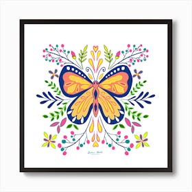 Colourful Butterfly With Botanical Patterns Art Print