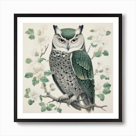 Ohara Koson Inspired Bird Painting Eastern Screech Owl 1 Square Art Print