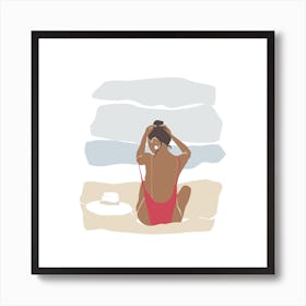 Summer Greek Holiday Cutout Sitting Beach Girl  Square Art Print