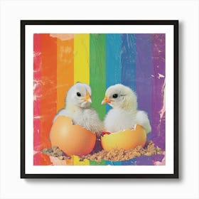 Rainbow Chicks Hatching Out Of Eggs Collage Art Print