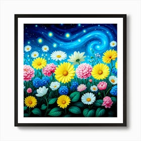 Flowers In The Night Sky Art Print