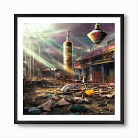 Futuristic City in ruins Art Print