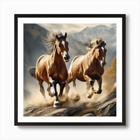 Horses Running In The Mountains Art Print