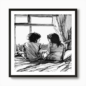 Couple Looking Out Of Window Art Print