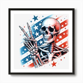 American Flag Skeleton 3 Art Print