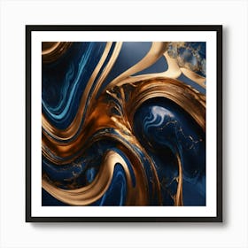 Abstract Dark Blue and Gold Marble Art Print