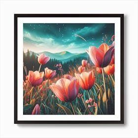 Tulips In The Meadow 1 Art Print