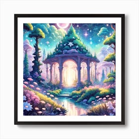 A Fantasy Forest With Twinkling Stars In Pastel Tone Square Composition 60 Art Print