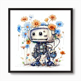 Robot With Flowers 3 Art Print