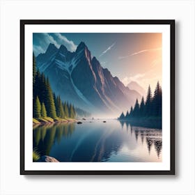 Sunrise Mountain Lake Art Print