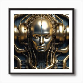 Golden Robot Head 1 Art Print