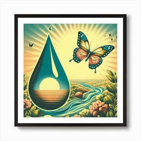 Water Drop With Butterfly 2 Art Print