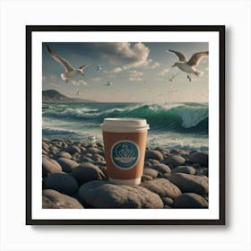 Coffee Cup On The Beach 18 Art Print