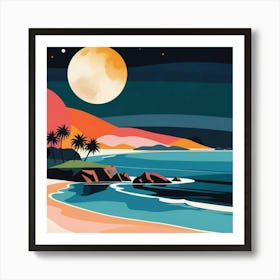 Beach And Moon Art Print