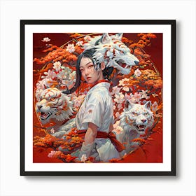 Sakura's White wolf Guardian Art Print