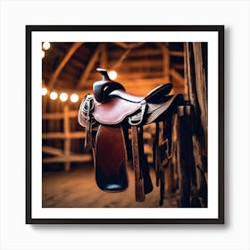 Horse Saddle Hanging In A Barn Art Print